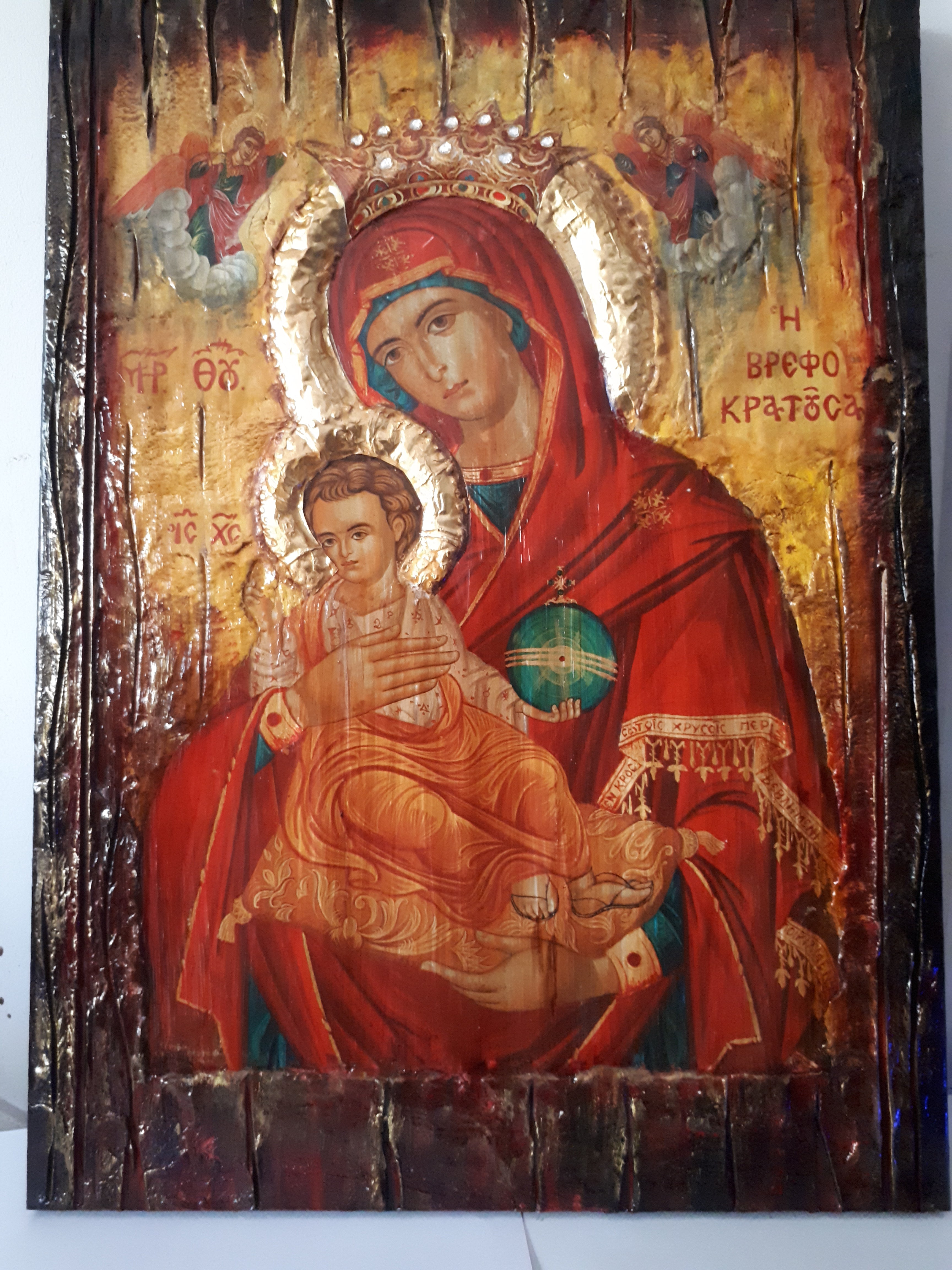 Virgin Mary Vrefokratousa-Jesus Christ Icon-Orthodox Byzantine Religious-Antique Style Famous Icons