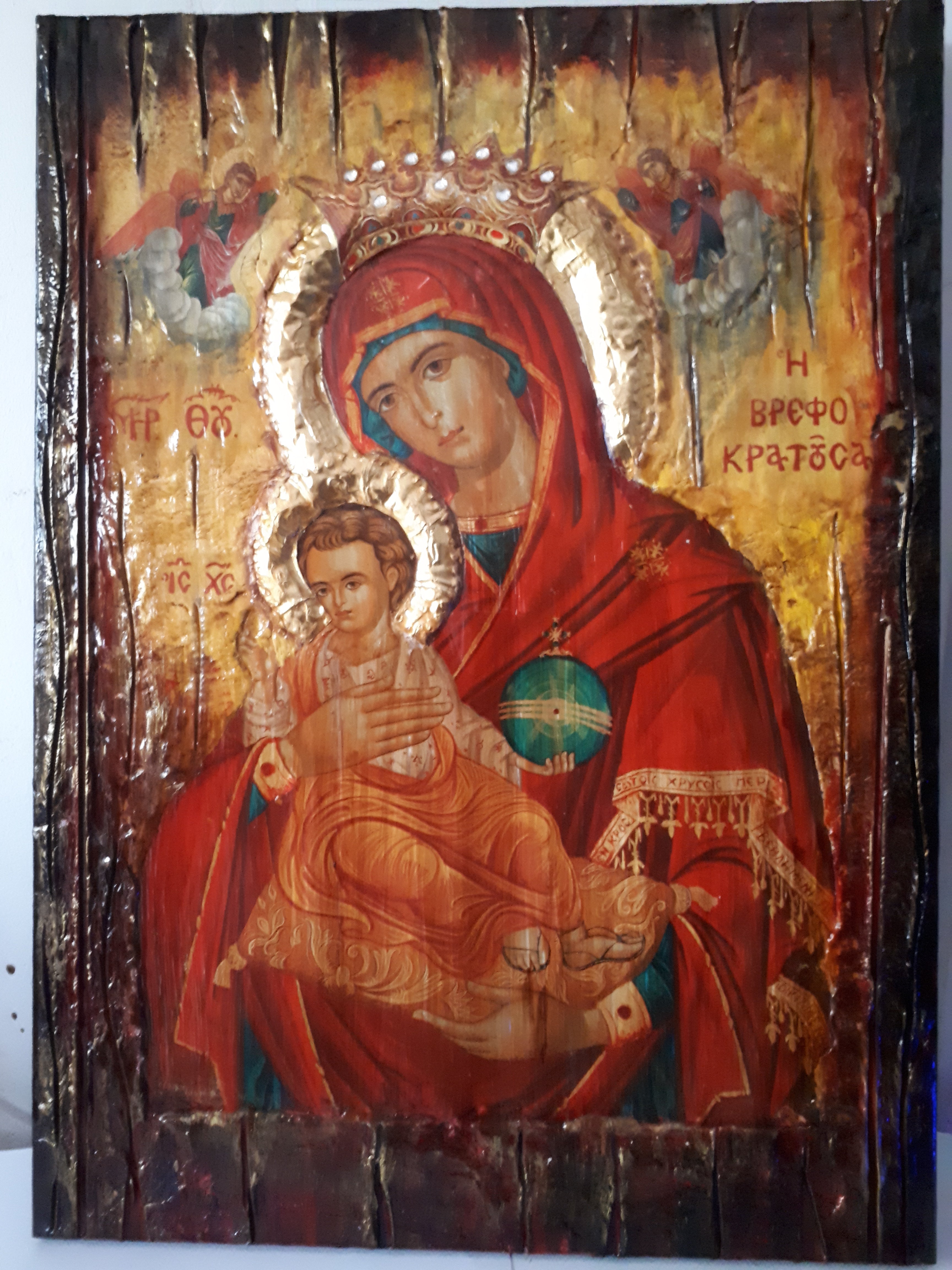 Virgin Mary Vrefokratousa-Jesus Christ Icon-Orthodox Byzantine Religious-Antique Style Famous Icons