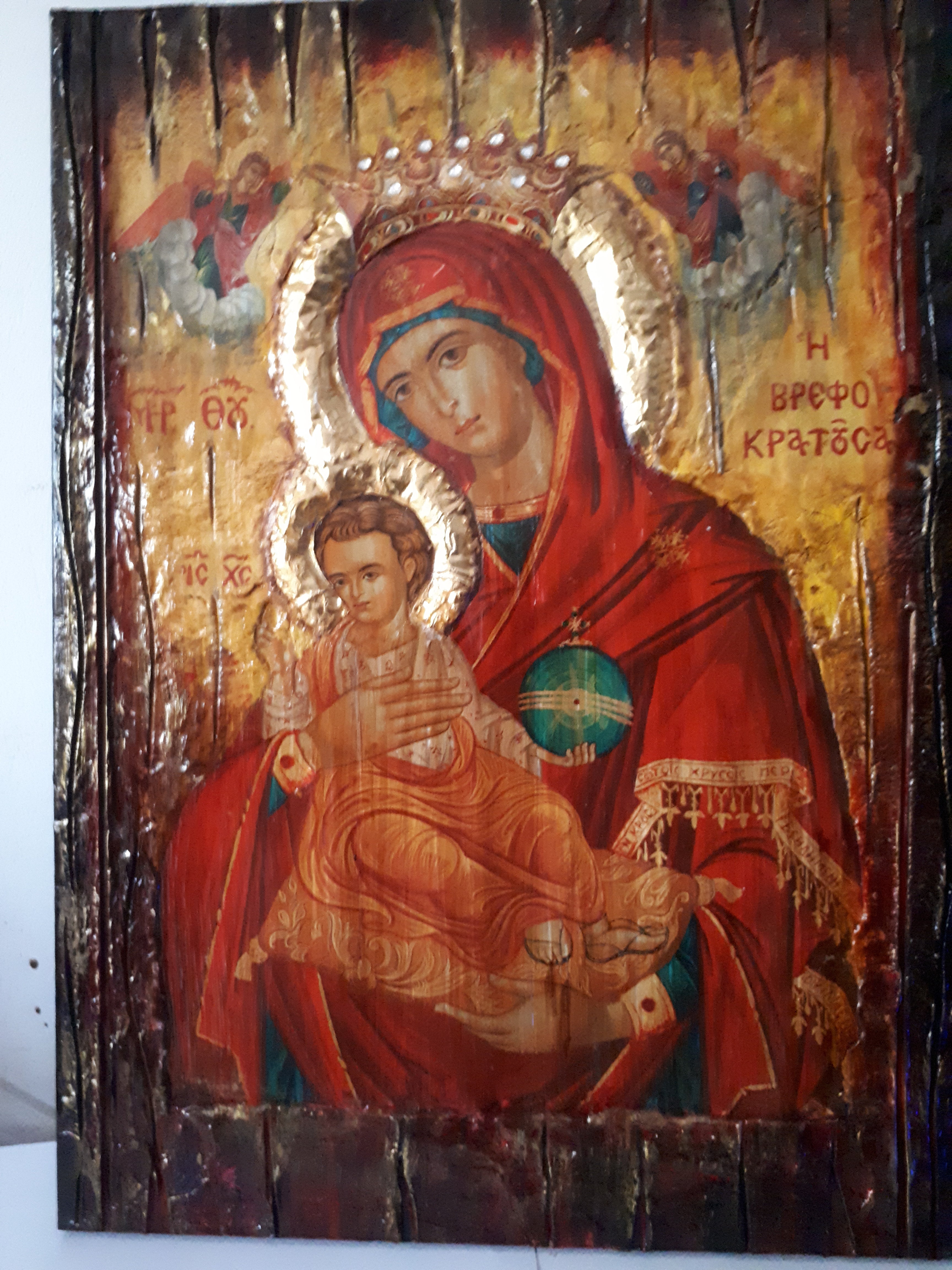 Virgin Mary Vrefokratousa-Jesus Christ Icon-Orthodox Byzantine Religious-Antique Style Famous Icons