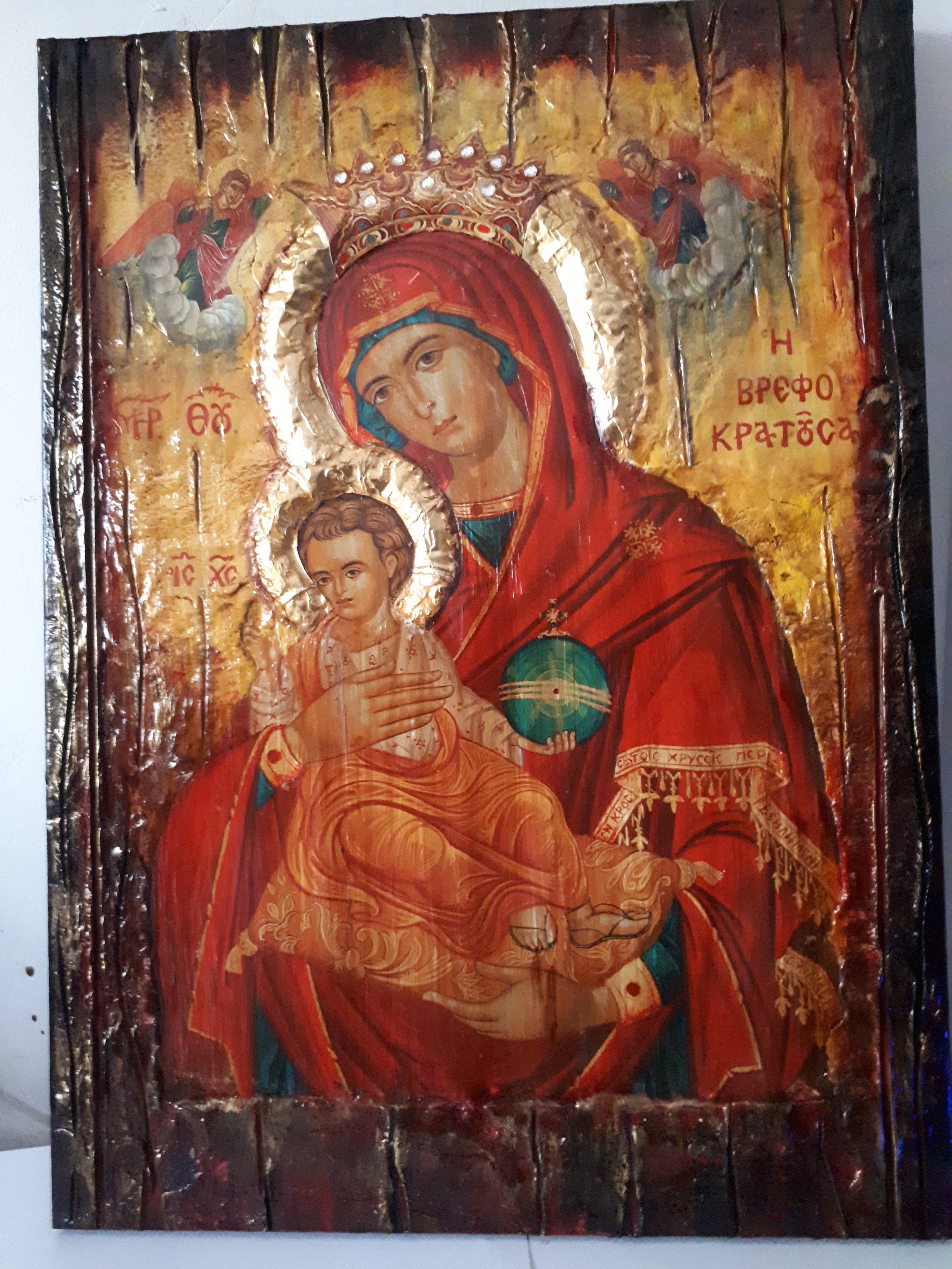 Virgin Mary Vrefokratousa-Jesus Christ Icon-Orthodox Byzantine Religious-Antique Style Famous Icons