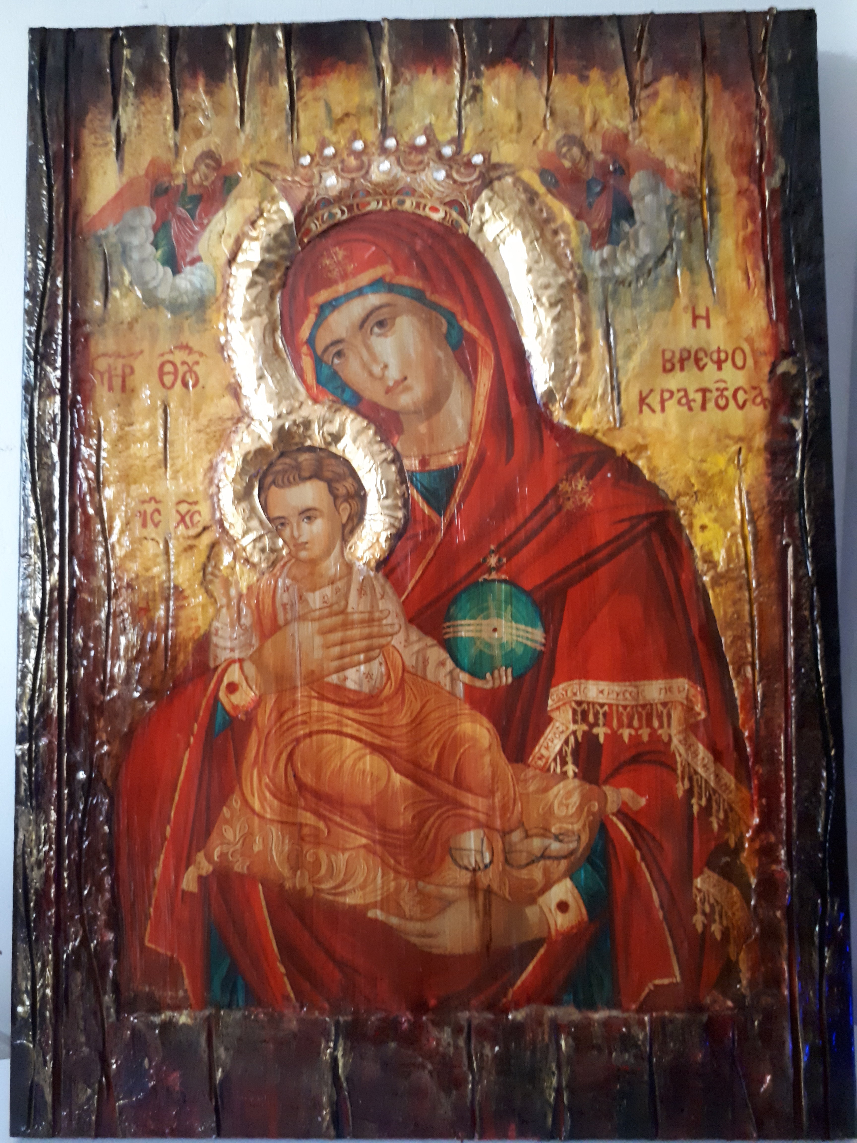 Virgin Mary Vrefokratousa-Jesus Christ Icon-Orthodox Byzantine Religious-Antique Style Famous Icons