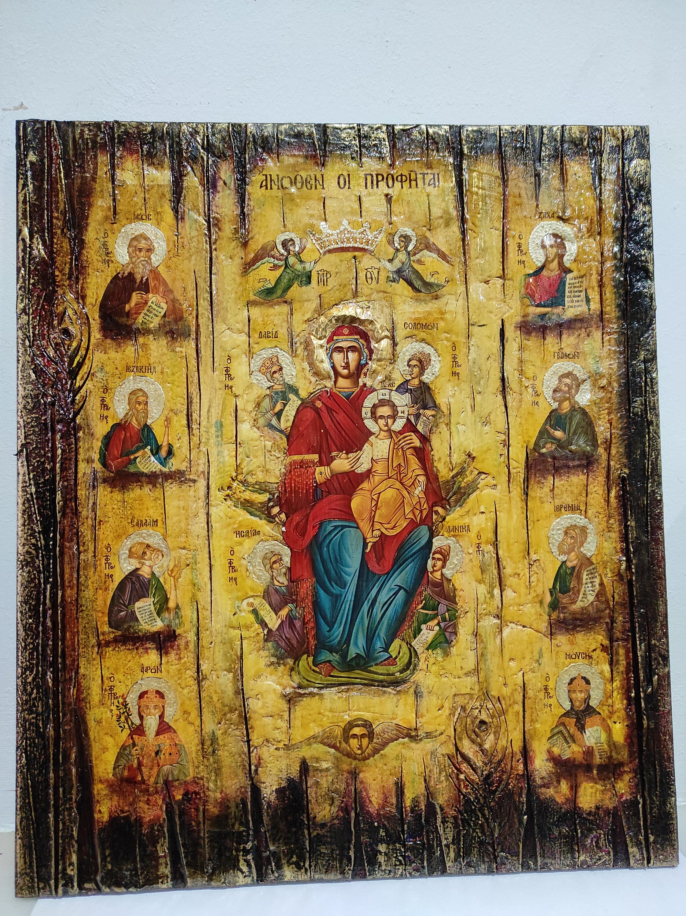 Virgin Mary and Child Enthroned, The Prophets Above - Orthodox Byzantine Greek Icons