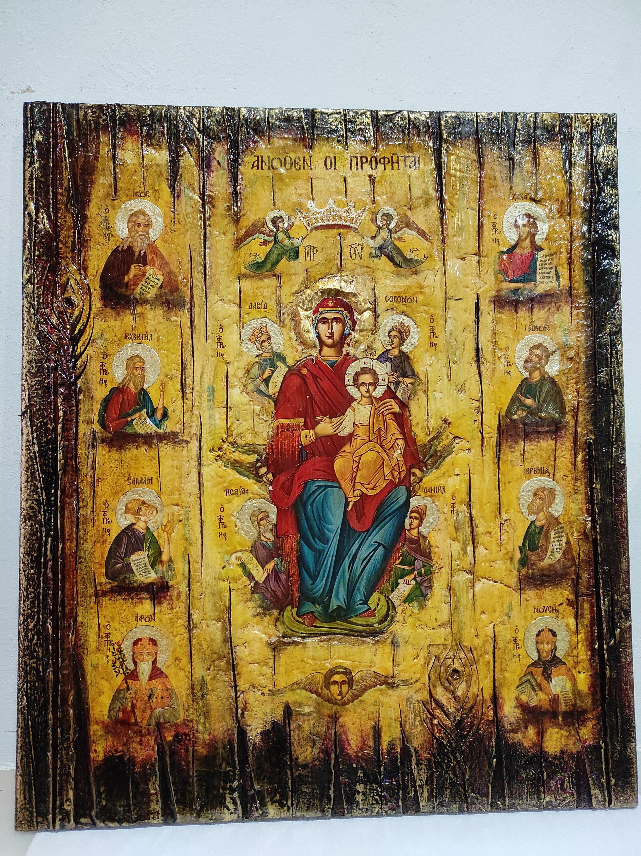 Virgin Mary and Child Enthroned, The Prophets Above - Orthodox Byzantine Greek Icons