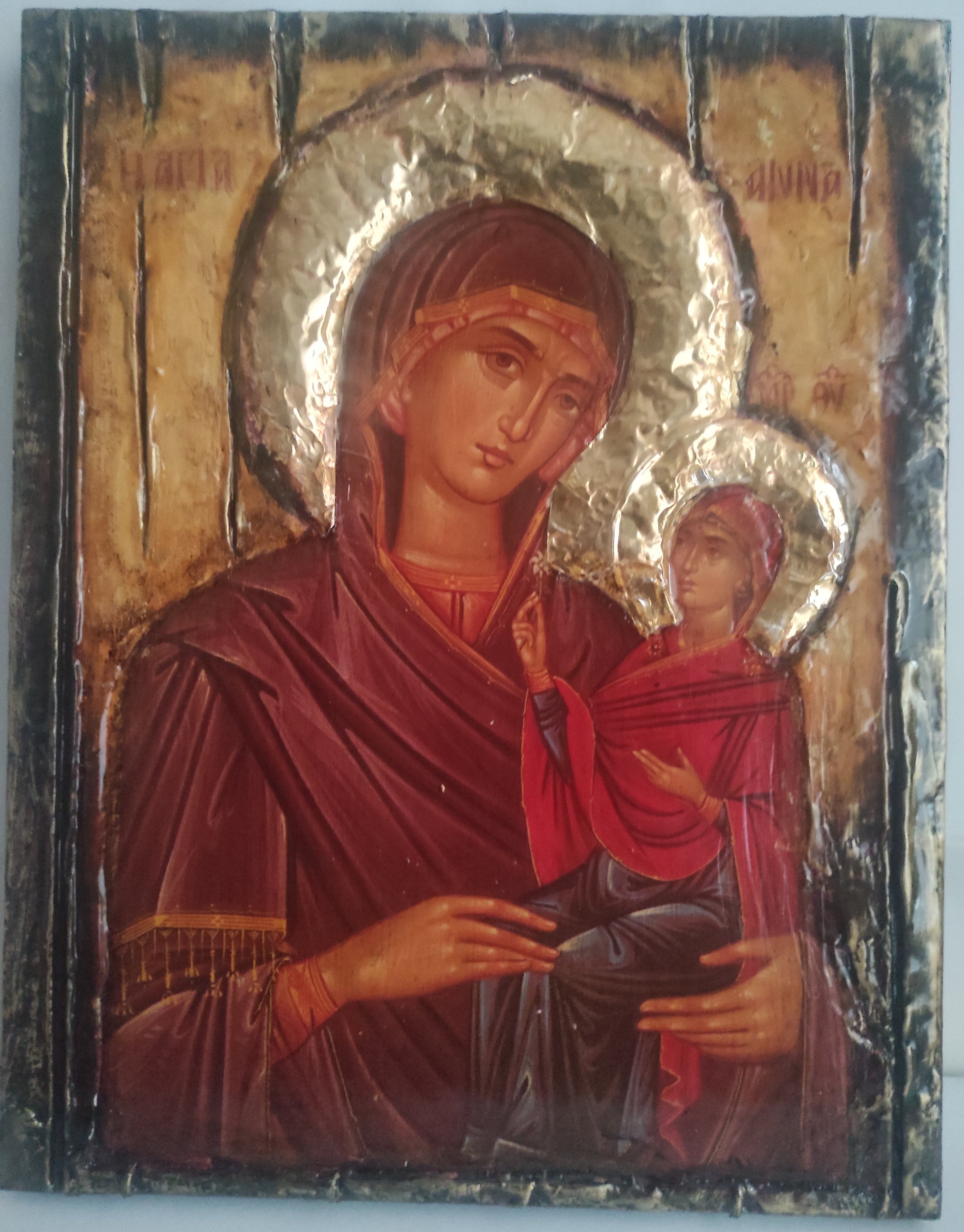 Saint St. Anna with Virgin Mary-Handmade Greek Orthodox Byzantine Icon Antique Style