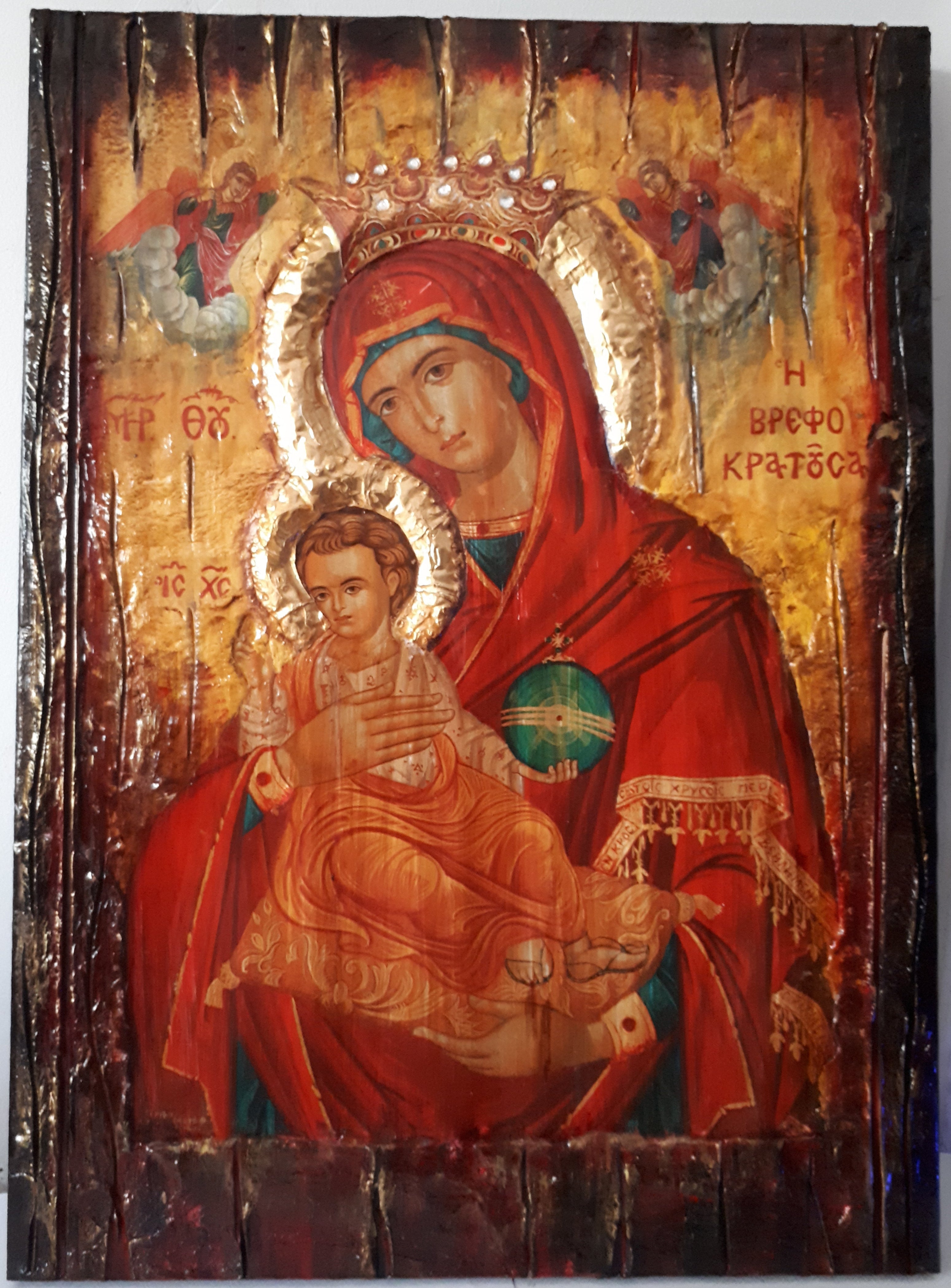 Virgin Mary Vrefokratousa-Jesus Christ Icon-Orthodox Byzantine Religious-Antique Style Famous Icons