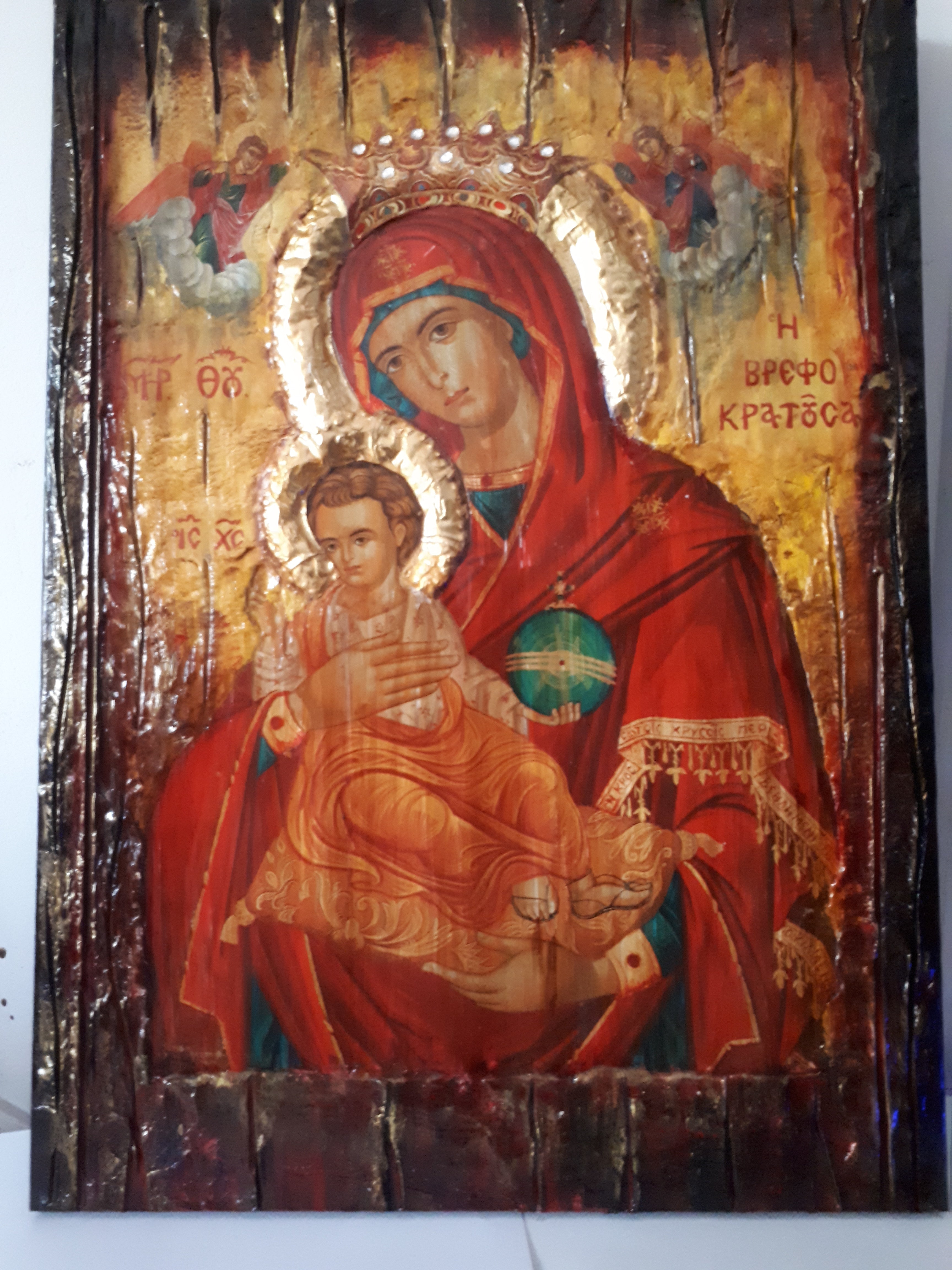 Virgin Mary Vrefokratousa-Jesus Christ Icon-Orthodox Byzantine Religious-Antique Style Famous Icons