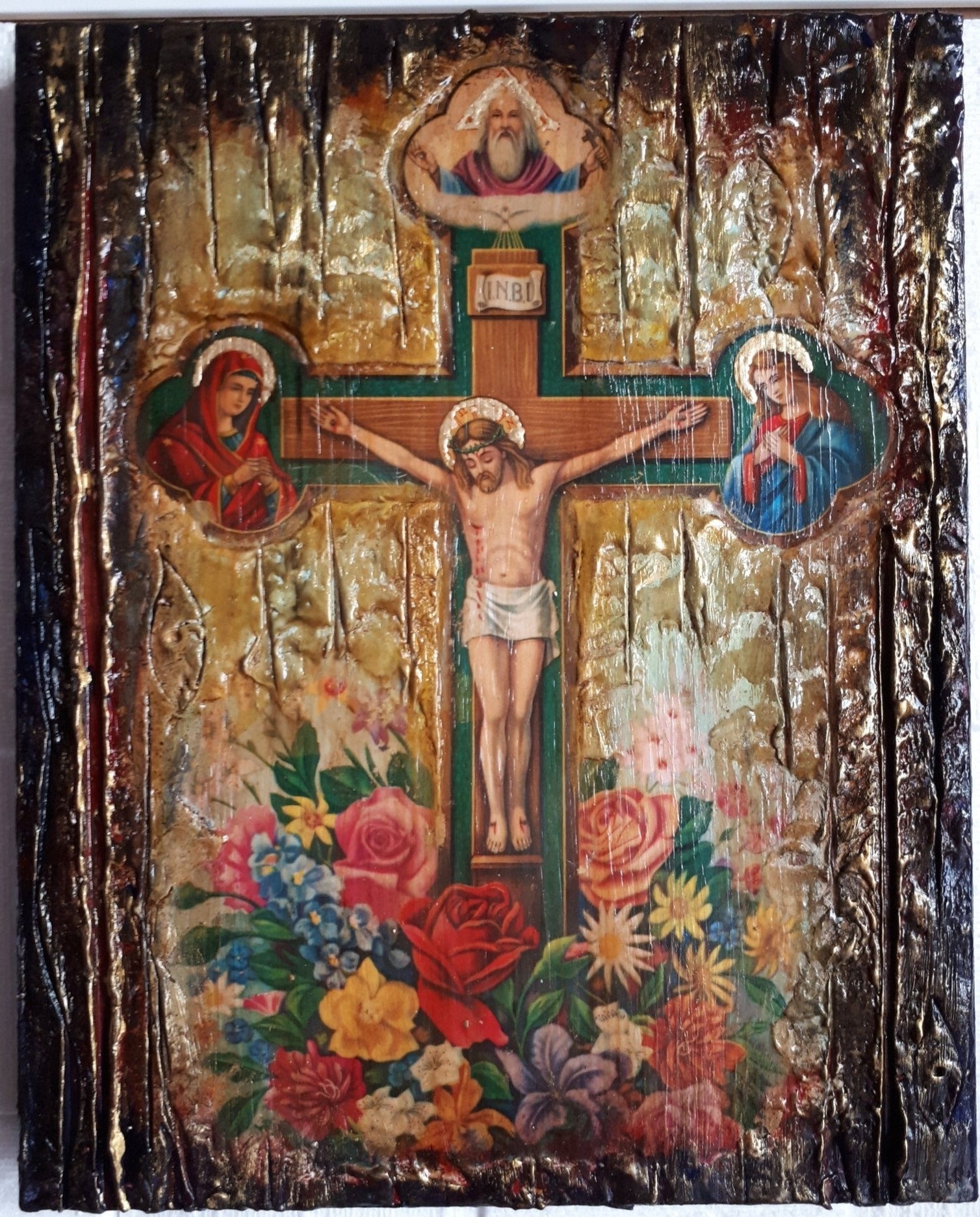 Jesus Christ on Crucifix Icon-Orthodox Handmade Antique Style Icons - Vanas Collection