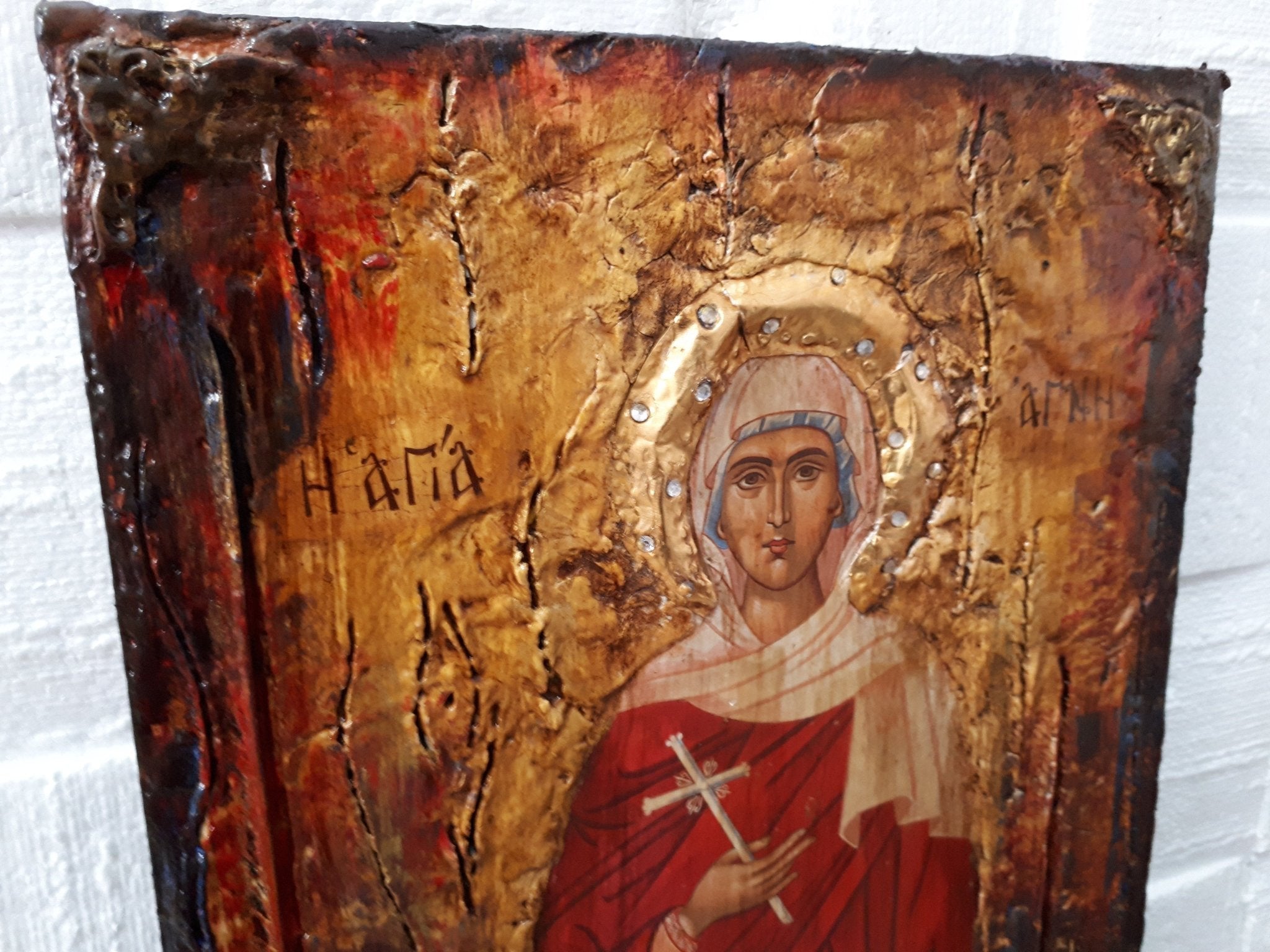 Saint St. Agni Icon - Orthodox Greek Russian Byzantine Wood Antique Style Icons - Vanas Collection