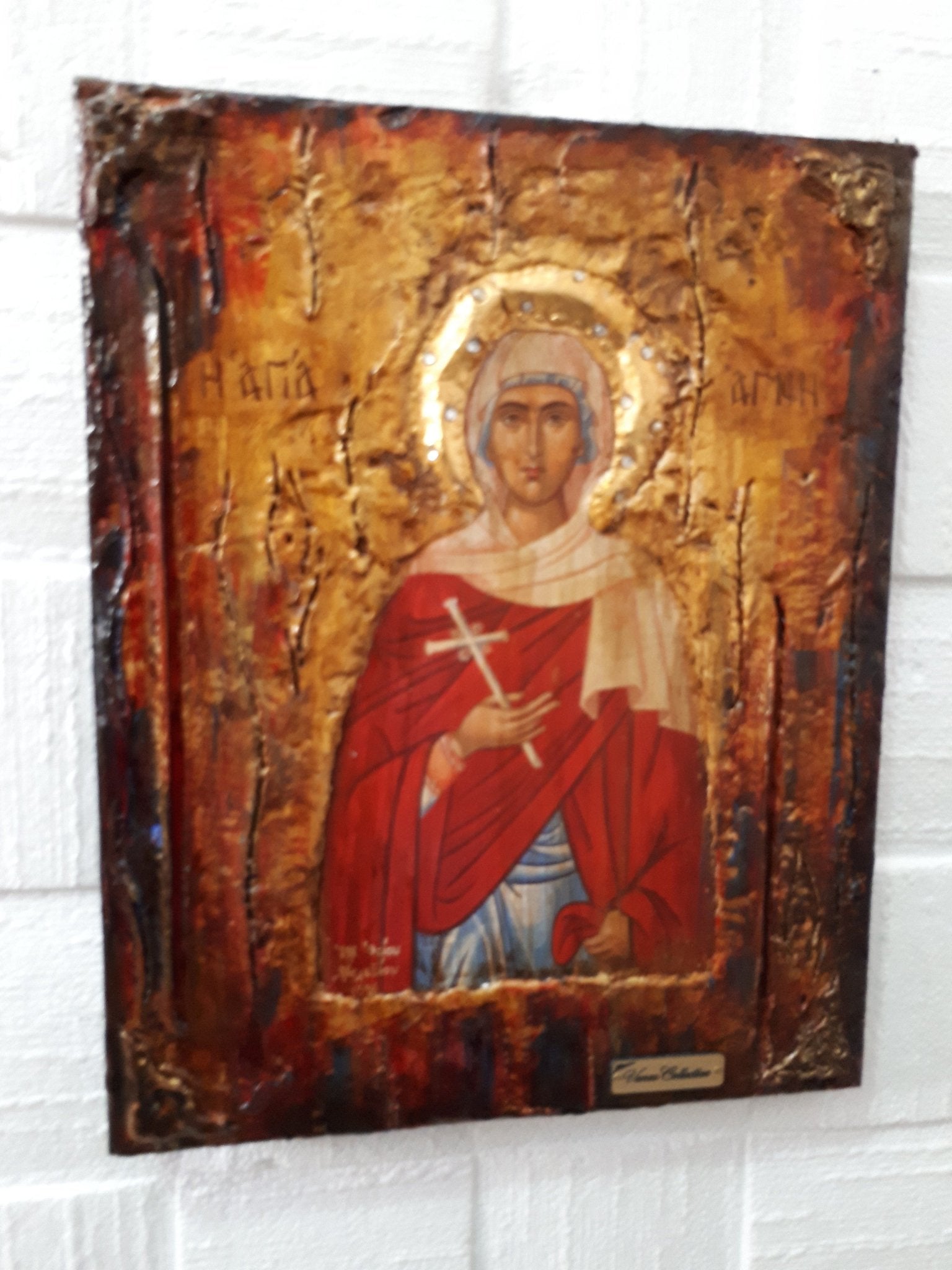 Saint St. Agni Icon - Orthodox Greek Russian Byzantine Wood Antique Style Icons - Vanas Collection