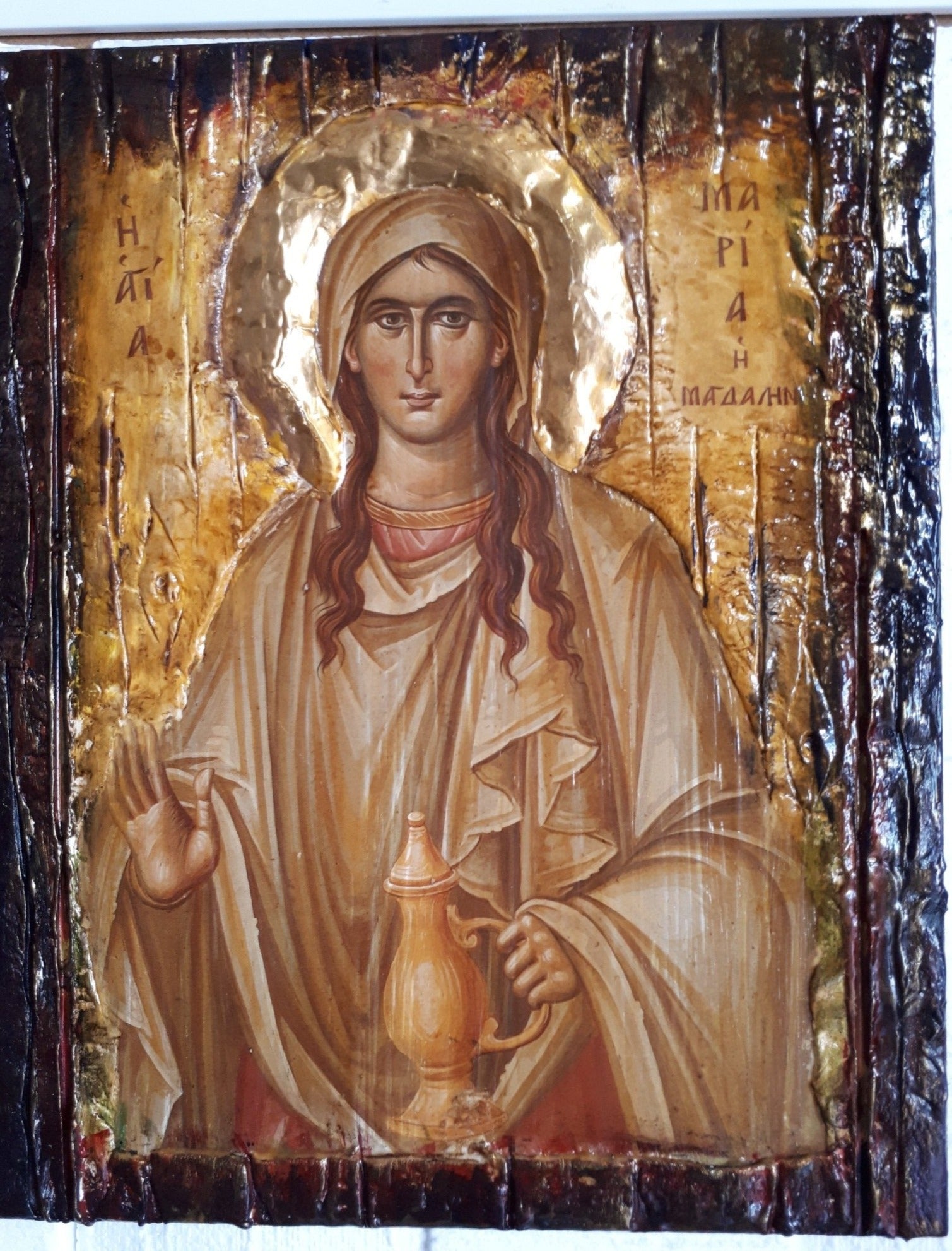 Saint St Maria Magdalini Icon on Wood-Greek Orthodox Russian Icons - Vanas Collection